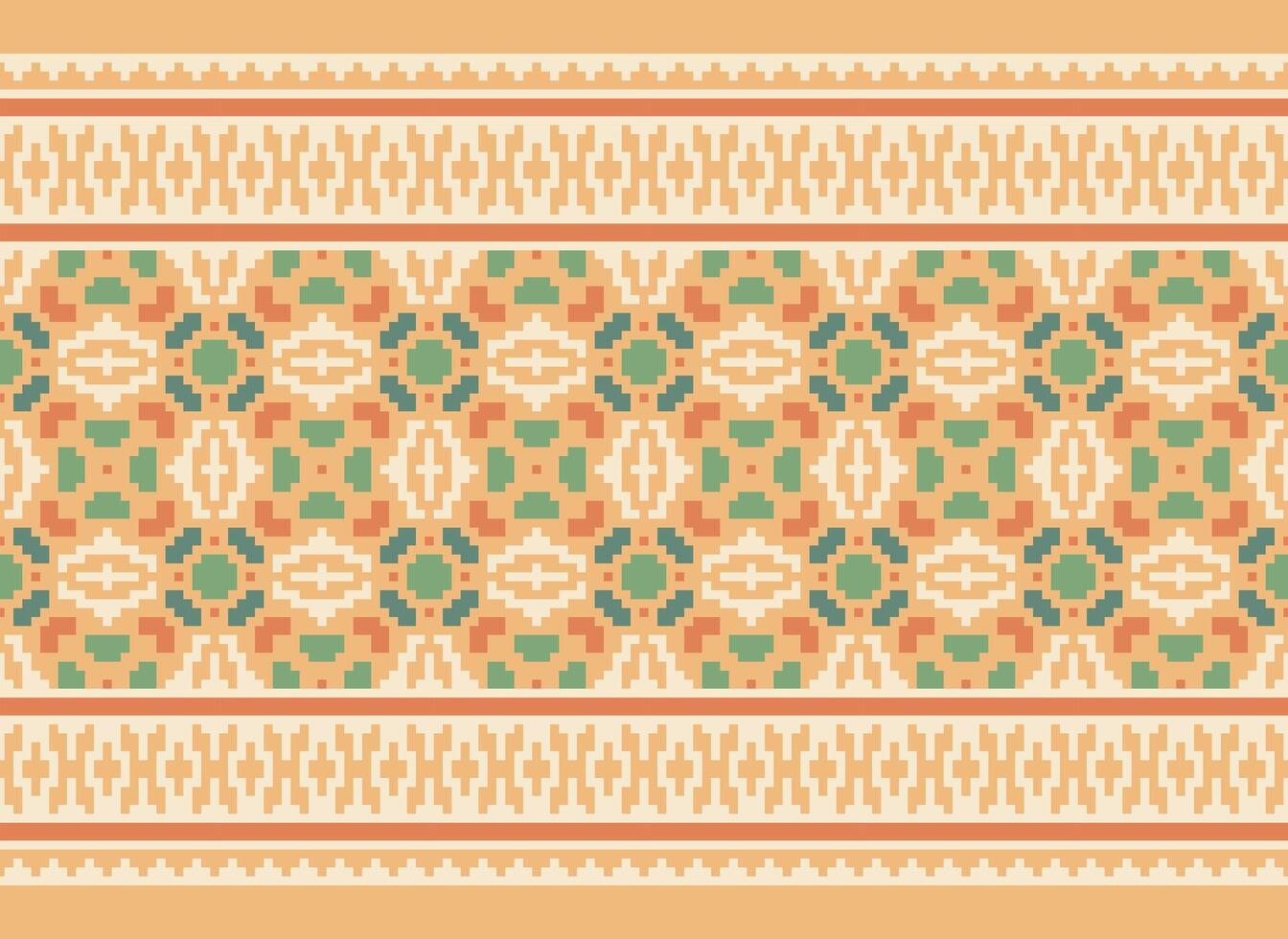 Cross Stitch Embroidery. Ethnic Patterns. Native Style. Traditional Design for texture, textile, fabric, clothing, Knitwear, print. Geometric Pixel Horizontal Seamless Vector. vector