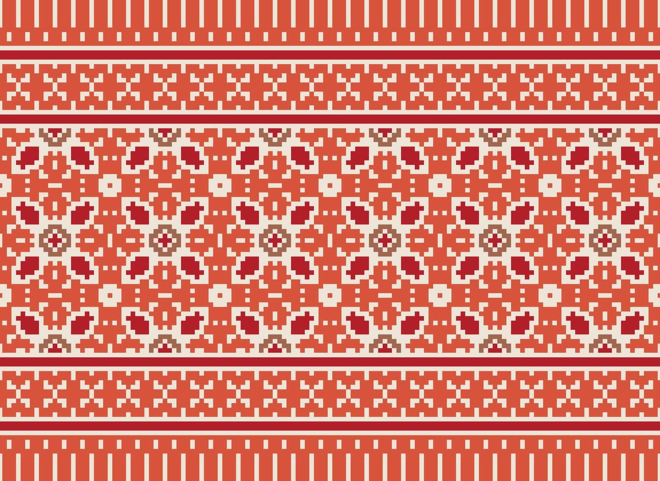Cross Stitch Embroidery. Ethnic Patterns. Native Style. Traditional Design for texture, textile, fabric, clothing, Knitwear, print. Geometric Pixel Horizontal Seamless Vector. vector