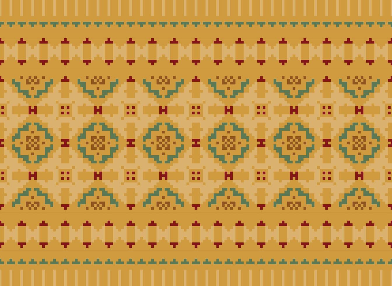 Cross Stitch Embroidery. Ethnic Patterns. Native Style. Traditional Design for texture, textile, fabric, clothing, Knitwear, print. Geometric Pixel Horizontal Seamless Vector. vector