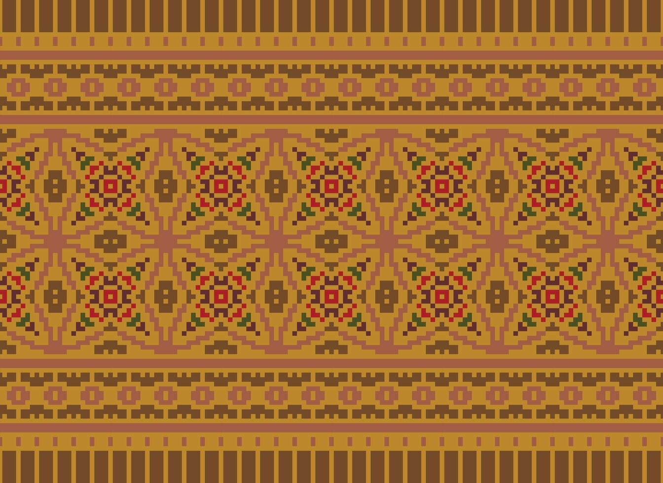 Cross Stitch Embroidery. Ethnic Patterns. Native Style. Traditional Design for texture, textile, fabric, clothing, Knitwear, print. Geometric Pixel Horizontal Seamless Vector. vector