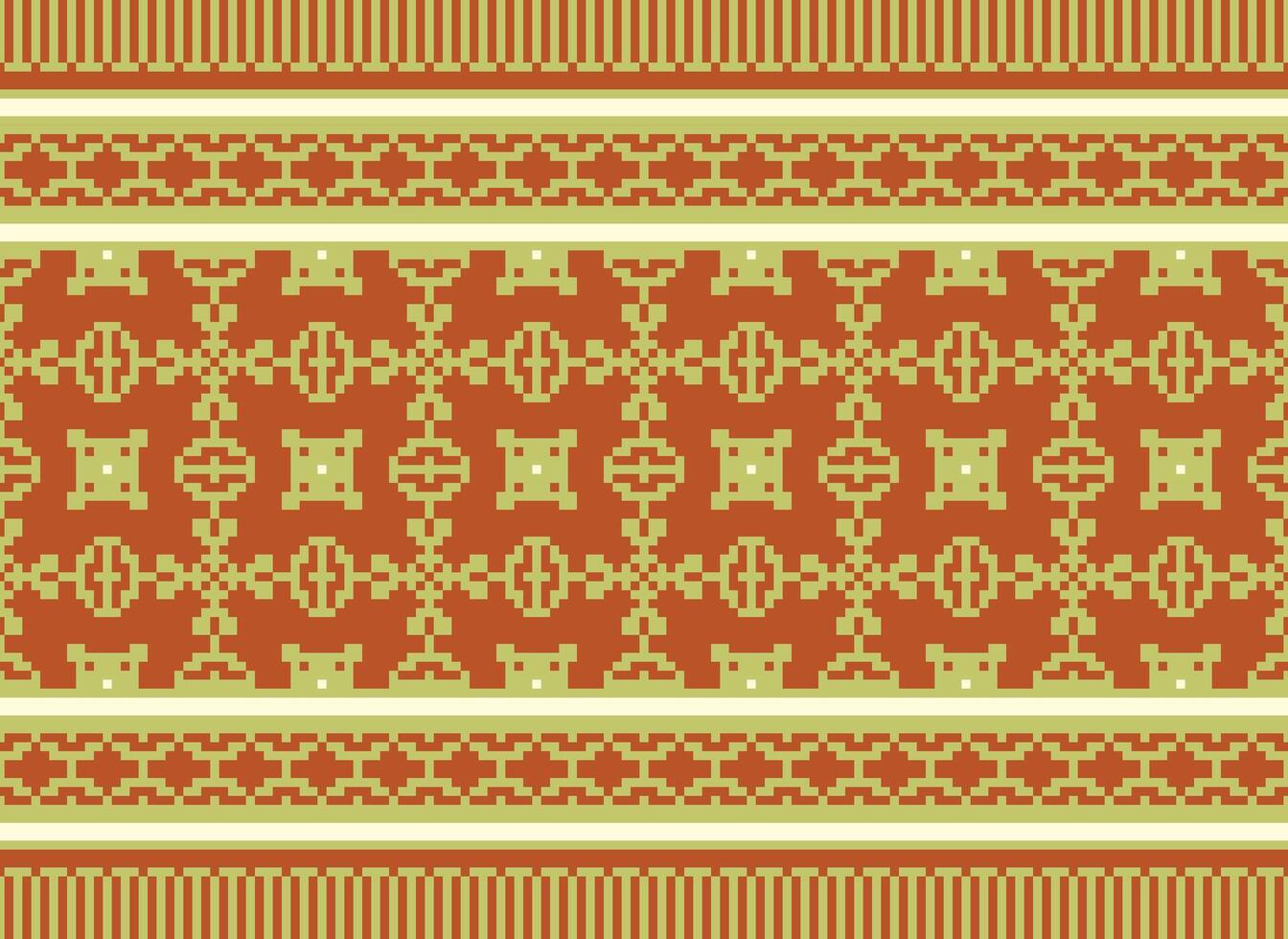 Cross Stitch Border. Embroidery Cross Stitch. Ethnic Patterns. Geometric Ethnic Indian pattern. Native Ethnic pattern.Texture Textile Fabric Clothing Knitwear print. Pixel Horizontal Seamless Vector. vector