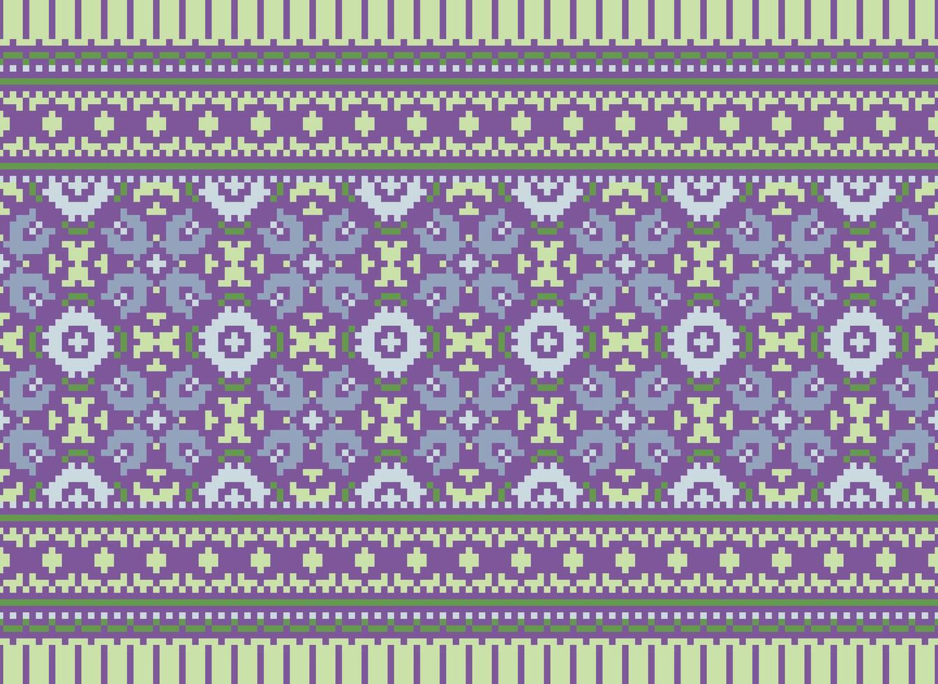 Cross Stitch Border. Embroidery Cross Stitch. Ethnic Patterns. Geometric Ethnic Indian pattern. Native Ethnic pattern.Texture Textile Fabric Clothing Knitwear print. Pixel Horizontal Seamless Vector. vector