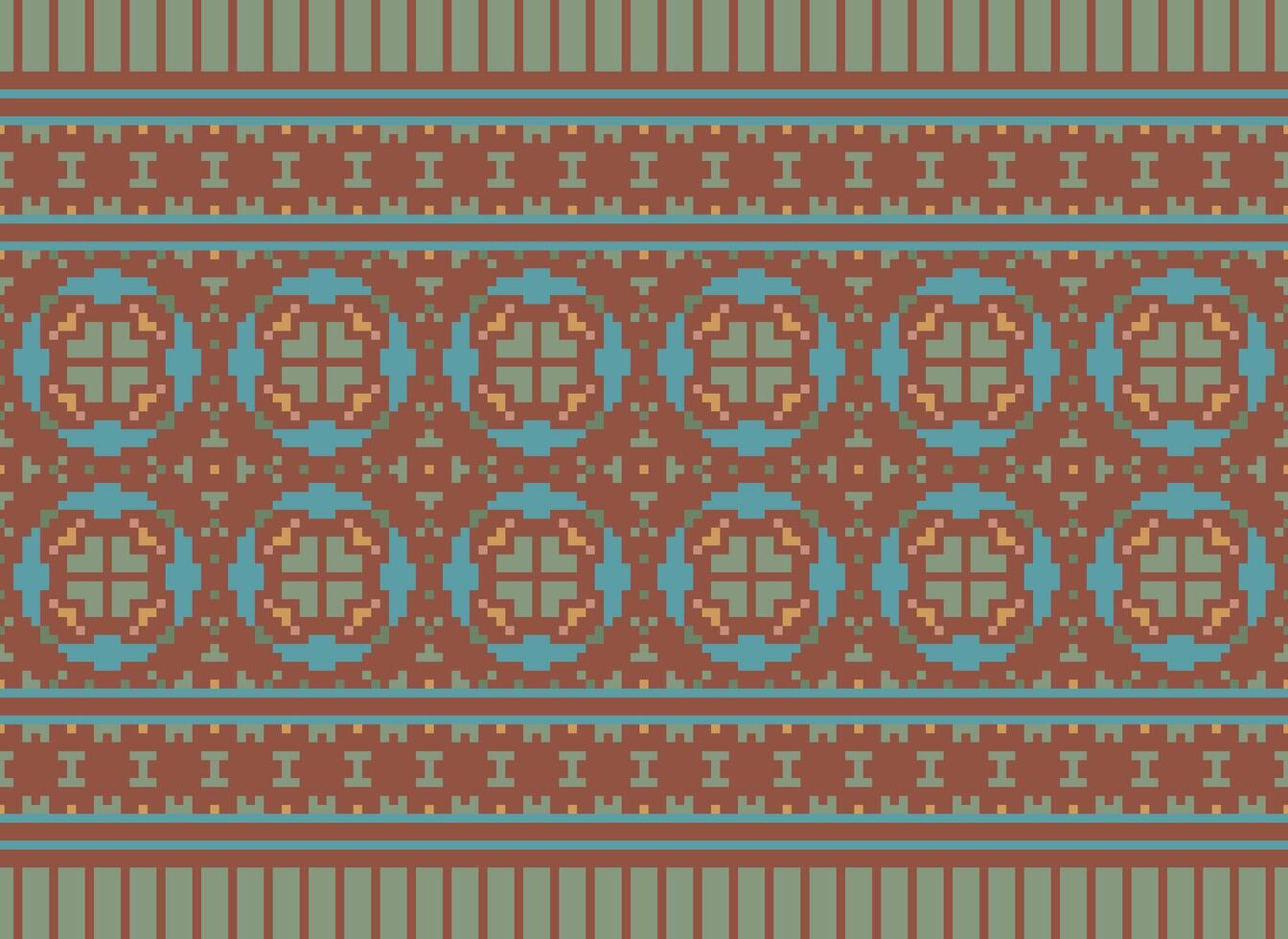 Cross Stitch Embroidery. Ethnic Patterns. Native Style. Traditional Design for texture, textile, fabric, clothing, Knitwear, print. Geometric Pixel Horizontal Seamless Vector. vector