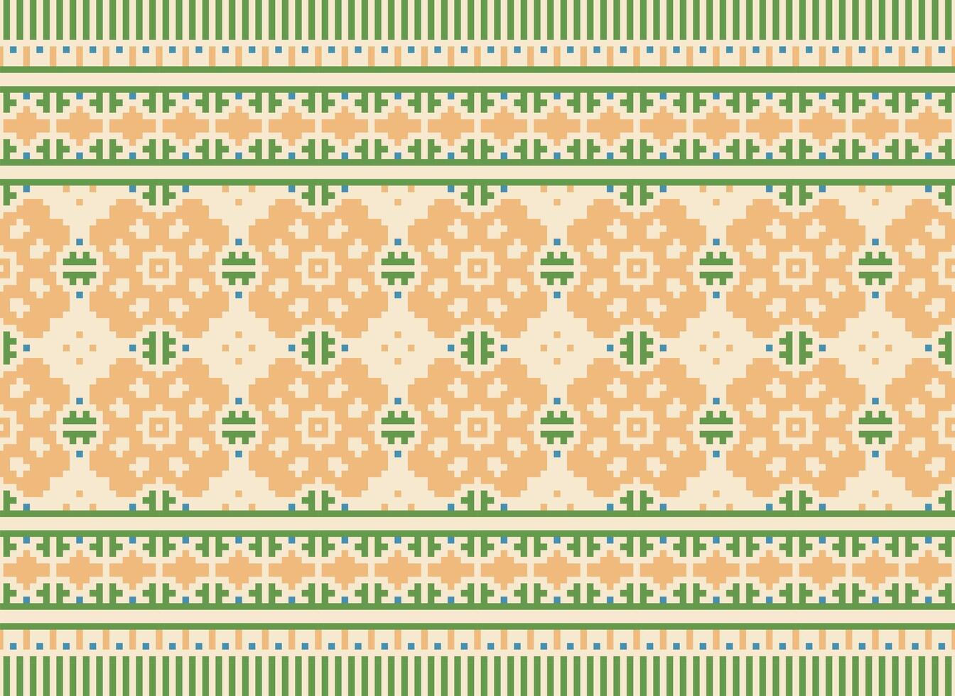 Cross Stitch Border. Embroidery Cross Stitch. Ethnic Patterns. Geometric Ethnic Indian pattern. Native Ethnic pattern.Texture Textile Fabric Clothing Knitwear print. Pixel Horizontal Seamless Vector. vector
