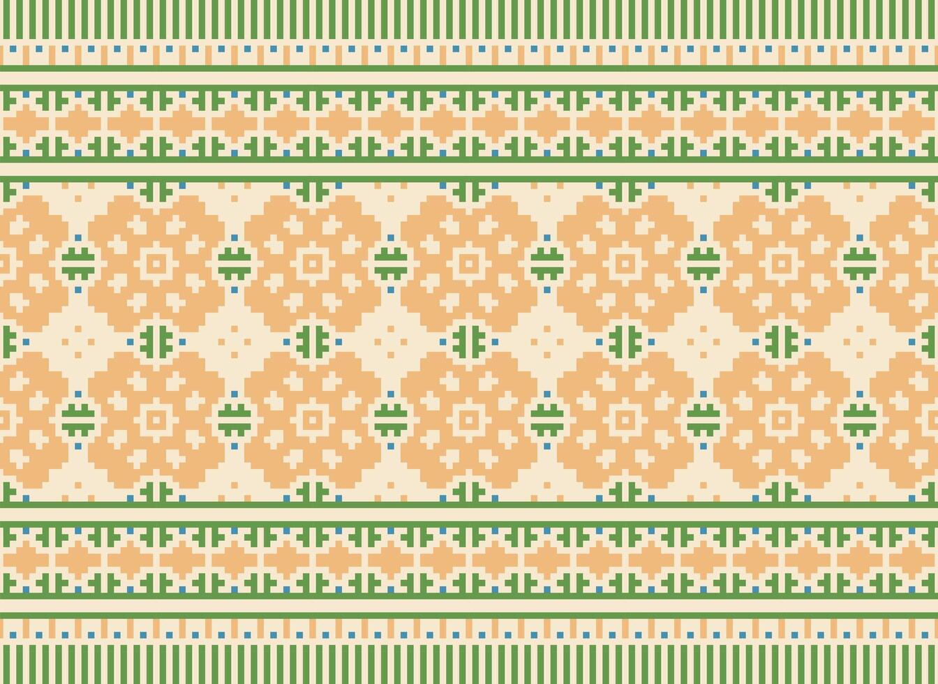 Cross Stitch Border. Embroidery Cross Stitch. Ethnic Patterns. Geometric Ethnic Indian pattern. Native Ethnic pattern.Texture Textile Fabric Clothing Knitwear print. Pixel Horizontal Seamless Vector. vector