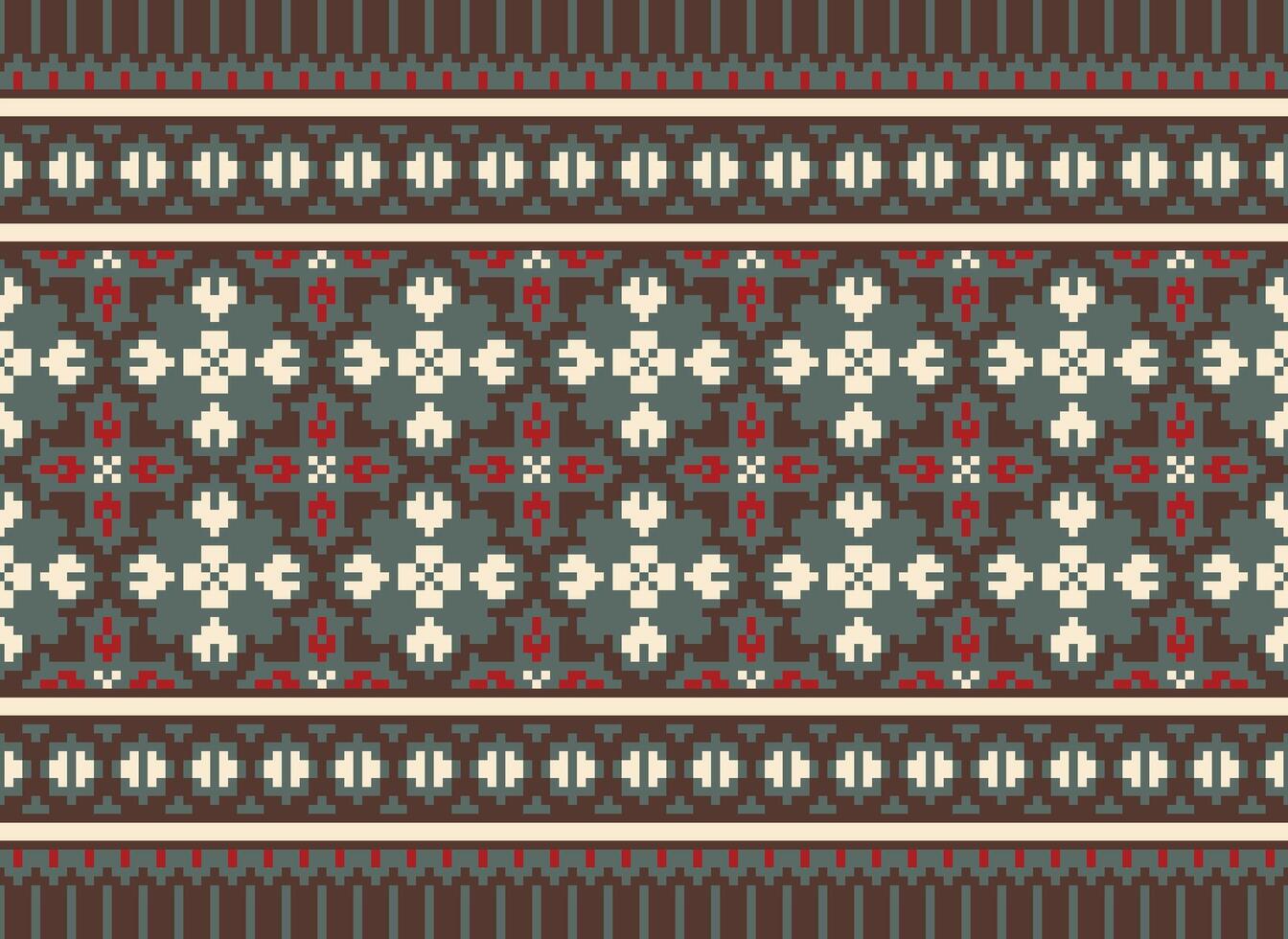 Cross Stitch Embroidery. Ethnic Patterns. Native Style. Traditional Design for texture, textile, fabric, clothing, Knitwear, print. Geometric Pixel Horizontal Seamless Vector. vector