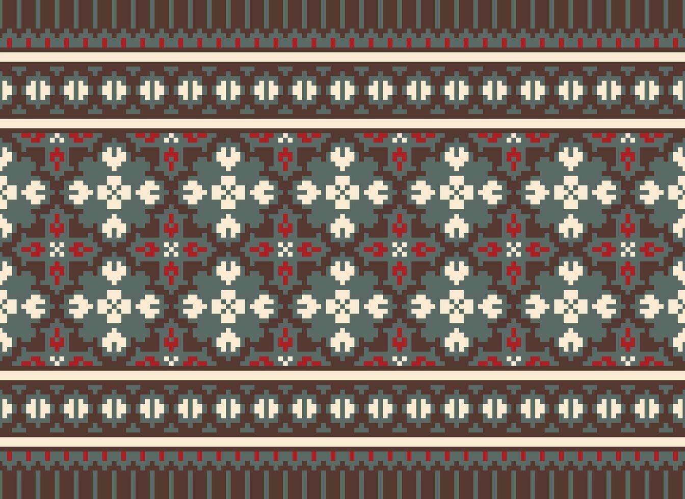 Cross Stitch Embroidery. Ethnic Patterns. Native Style. Traditional Design for texture, textile, fabric, clothing, Knitwear, print. Geometric Pixel Horizontal Seamless Vector. vector