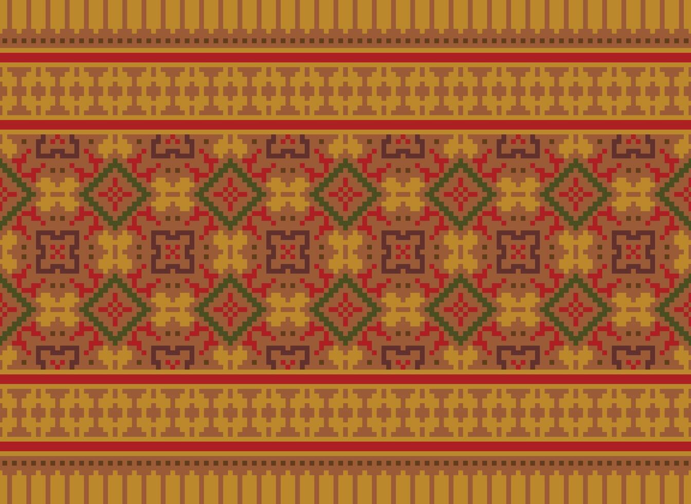 Cross Stitch Embroidery. Ethnic Patterns. Native Style. Traditional Design for texture, textile, fabric, clothing, Knitwear, print. Geometric Pixel Horizontal Seamless Vector. vector