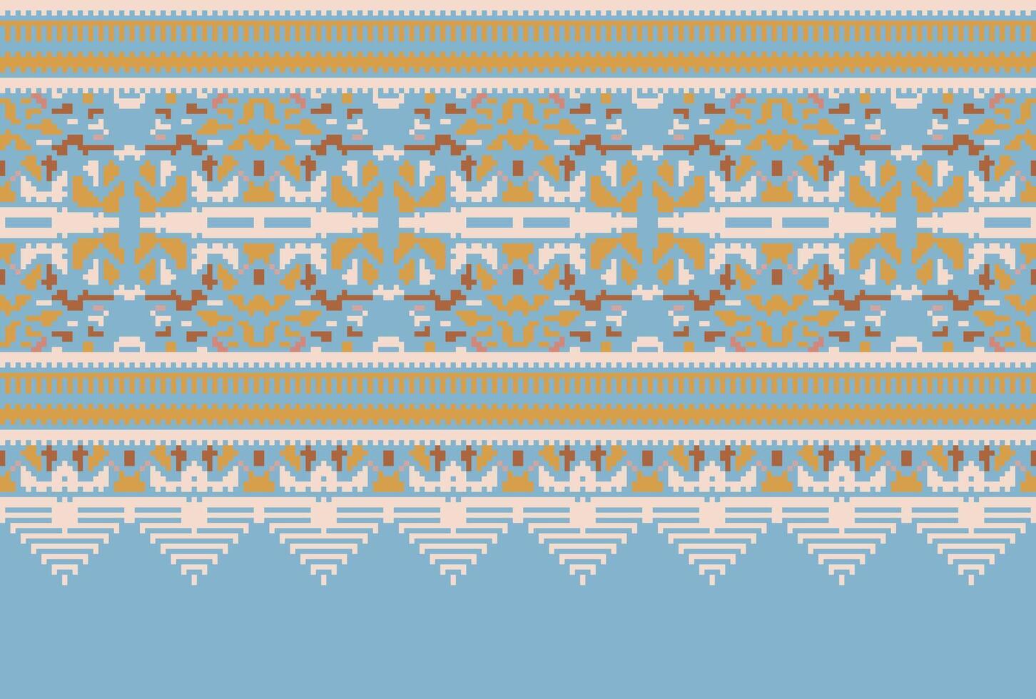 Cross Stitch. Geometric ethnic patterns. Design for Saree, Patola, Sari, Dupatta, Vyshyvanka, rushnyk, dupatta, Clothing, fabric, batik, Knitwear, Embroidery, Ikkat, Pixel pattern. Traditional Design. vector