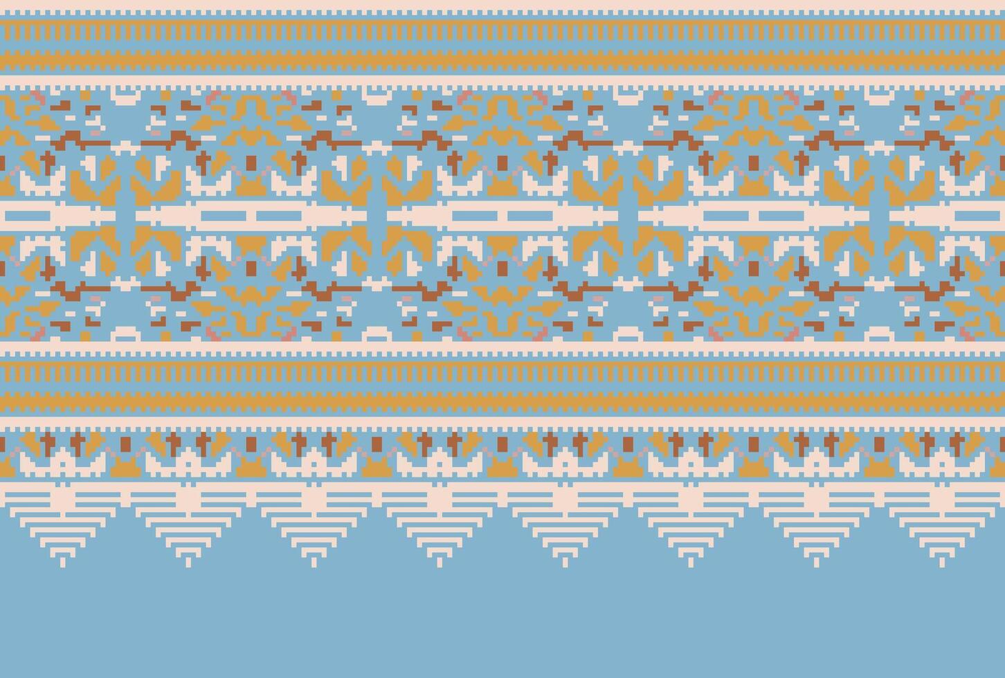 Cross Stitch. Geometric ethnic patterns. Design for Saree, Patola, Sari, Dupatta, Vyshyvanka, rushnyk, dupatta, Clothing, fabric, batik, Knitwear, Embroidery, Ikkat, Pixel pattern. Traditional Design. vector