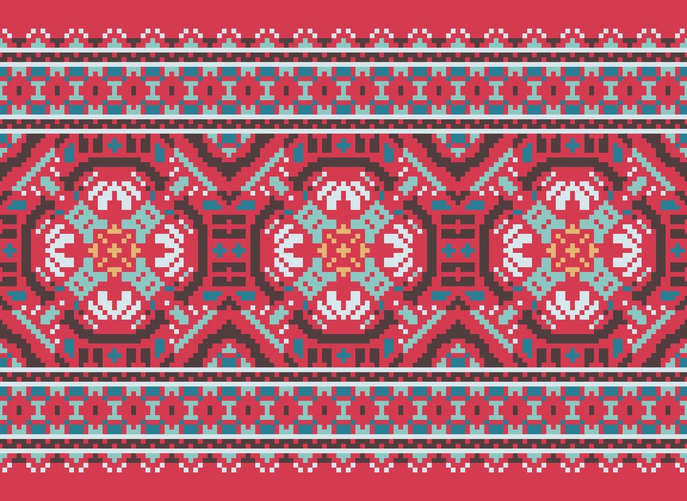 Ethnic Geometric Seamless Fabric Pattern Cross Stitch. Ikat Embroidery Oriental Pixel Pattern Cream Background. Abstract,vector,illustration. Texture,cross Stitch,scarf,decoration,motifs,wallpaper. vector