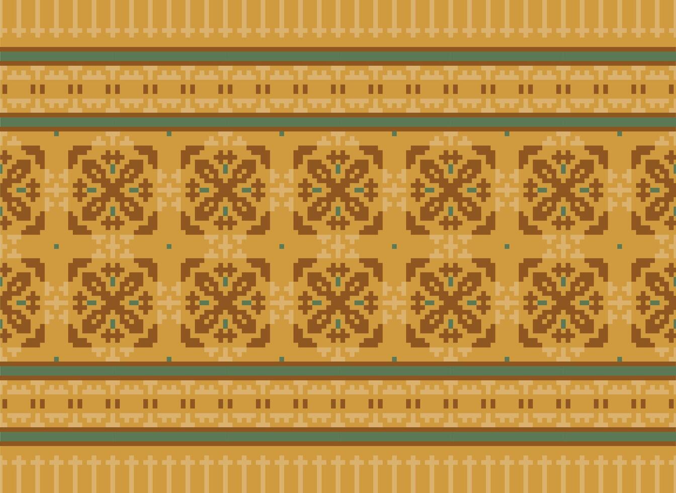 Cross Stitch Embroidery. Ethnic Patterns. Native Style. Traditional Design for texture, textile, fabric, clothing, Knitwear, print. Geometric Pixel Horizontal Seamless Vector. vector