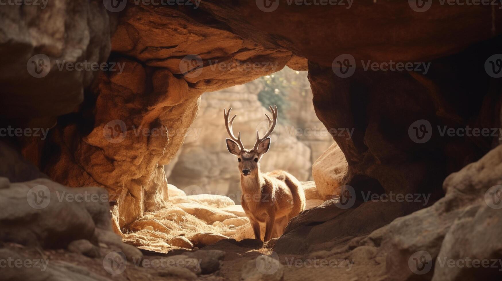 AI generated Deer animal sitting cave pictures AI Generated Art photo