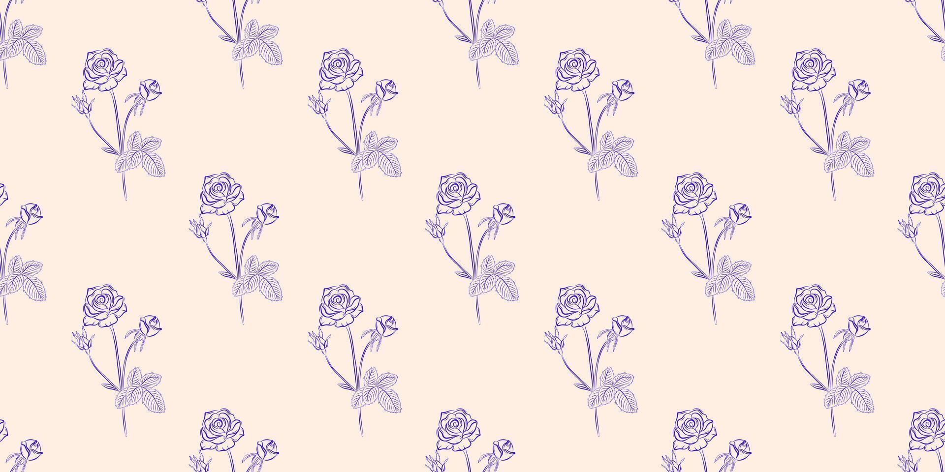 Seamless pattern with roses. Spring or summer background. Packaging design, textiles in retro rustic style. Vector illustration