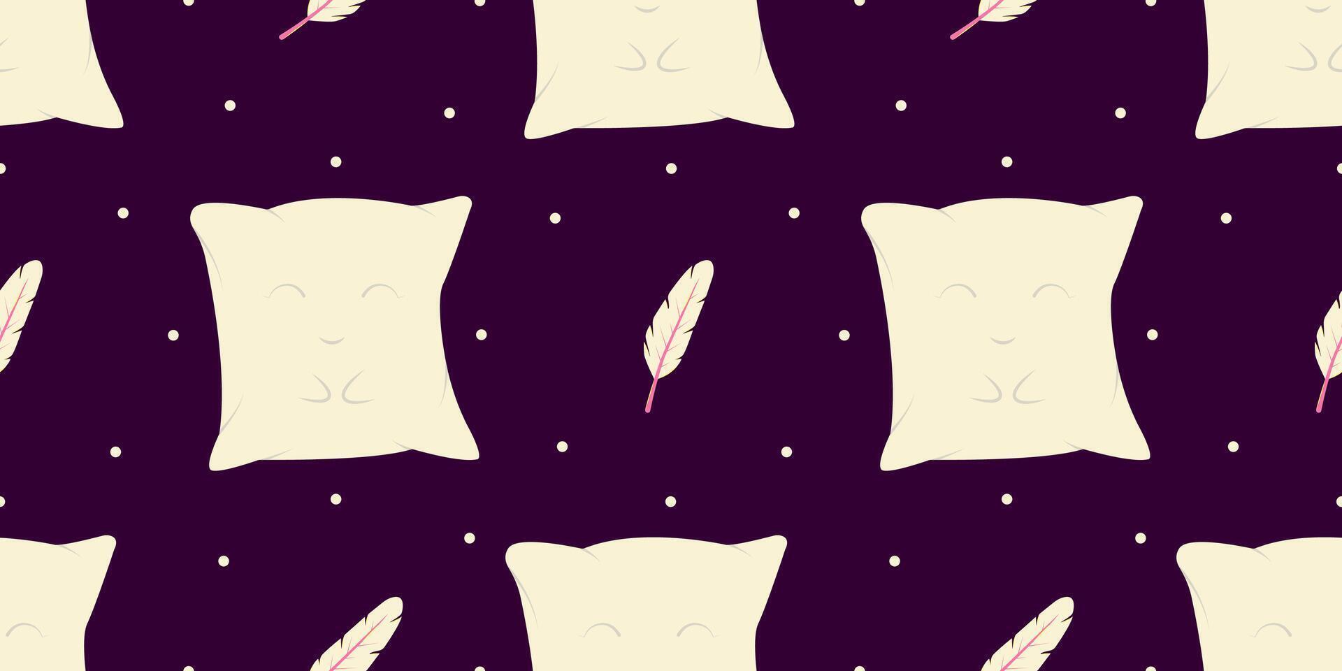 Seamless pattern of pillow and feathers. Sleep concept. Vector illustration