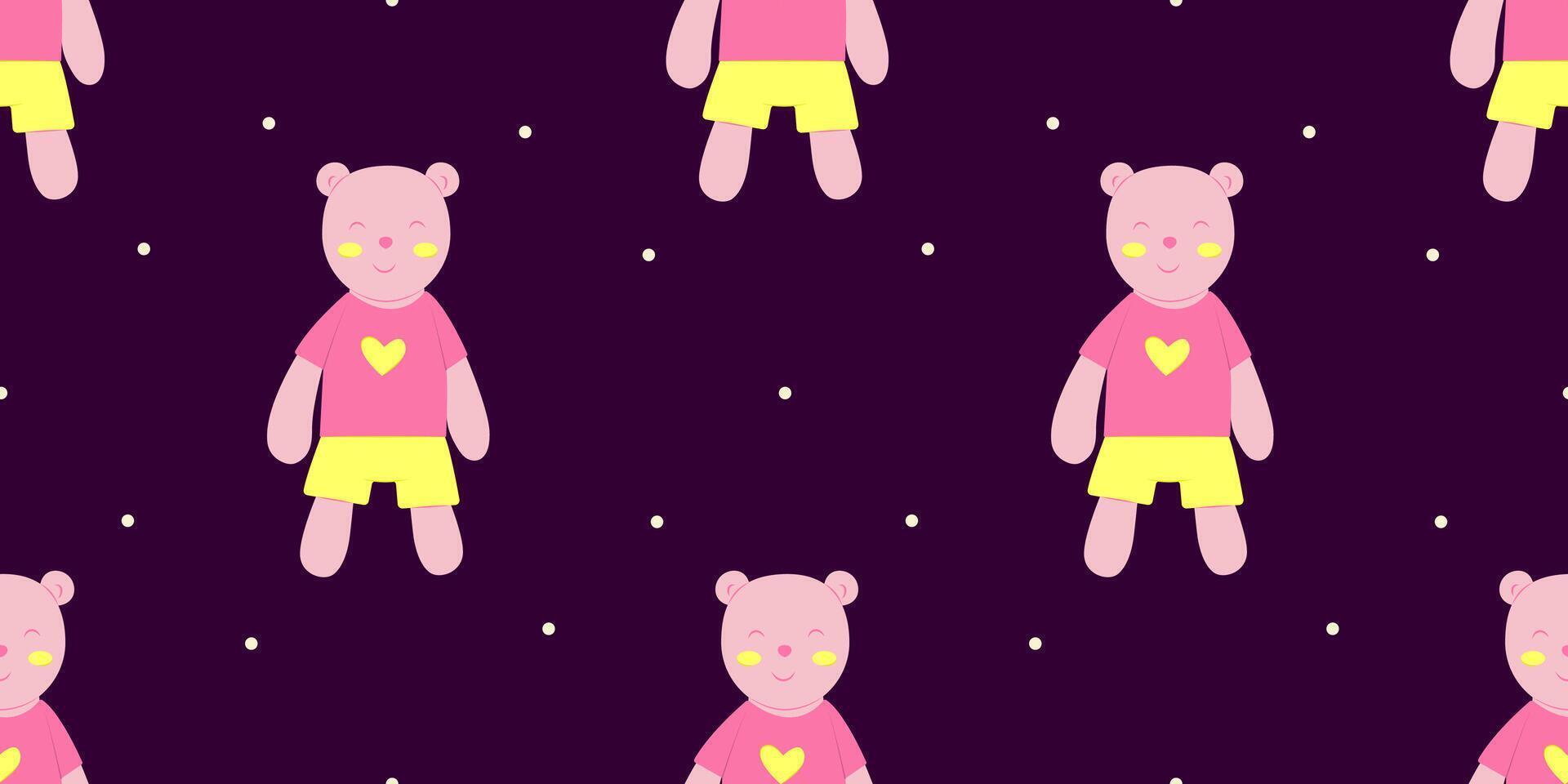 Seamless pattern of cute pink teddy bear for sleeping. Sleep concept. Vector illustration