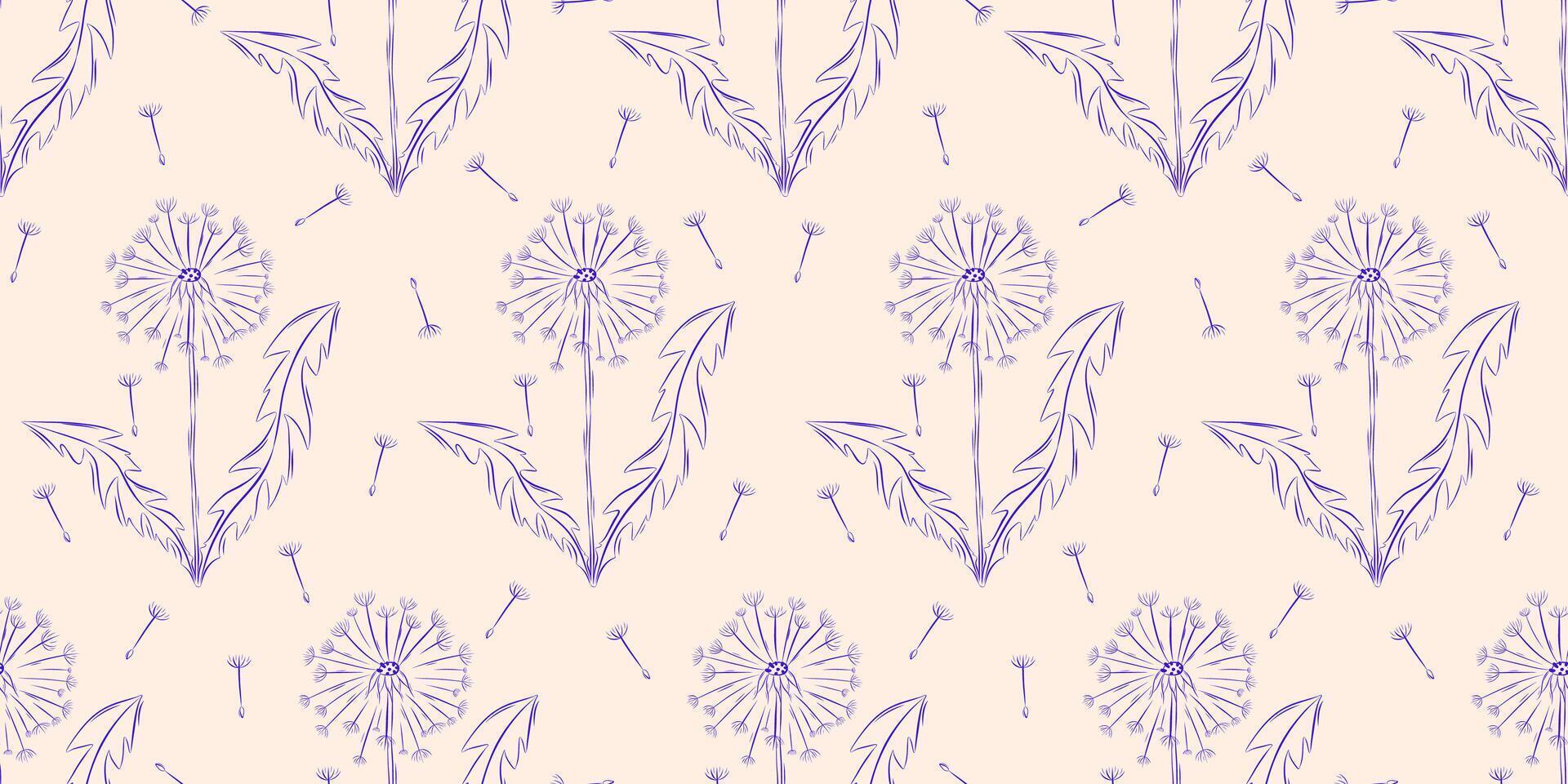 Seamless pattern with dandelions. Summer background. Packaging design, textiles in retro rustic style. Vector illustration