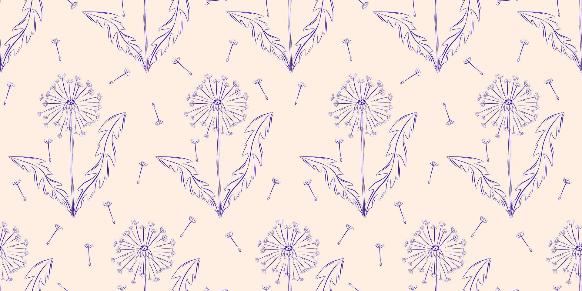 Seamless pattern with dandelions. Summer background. Packaging design, textiles in retro rustic style. Vector illustration