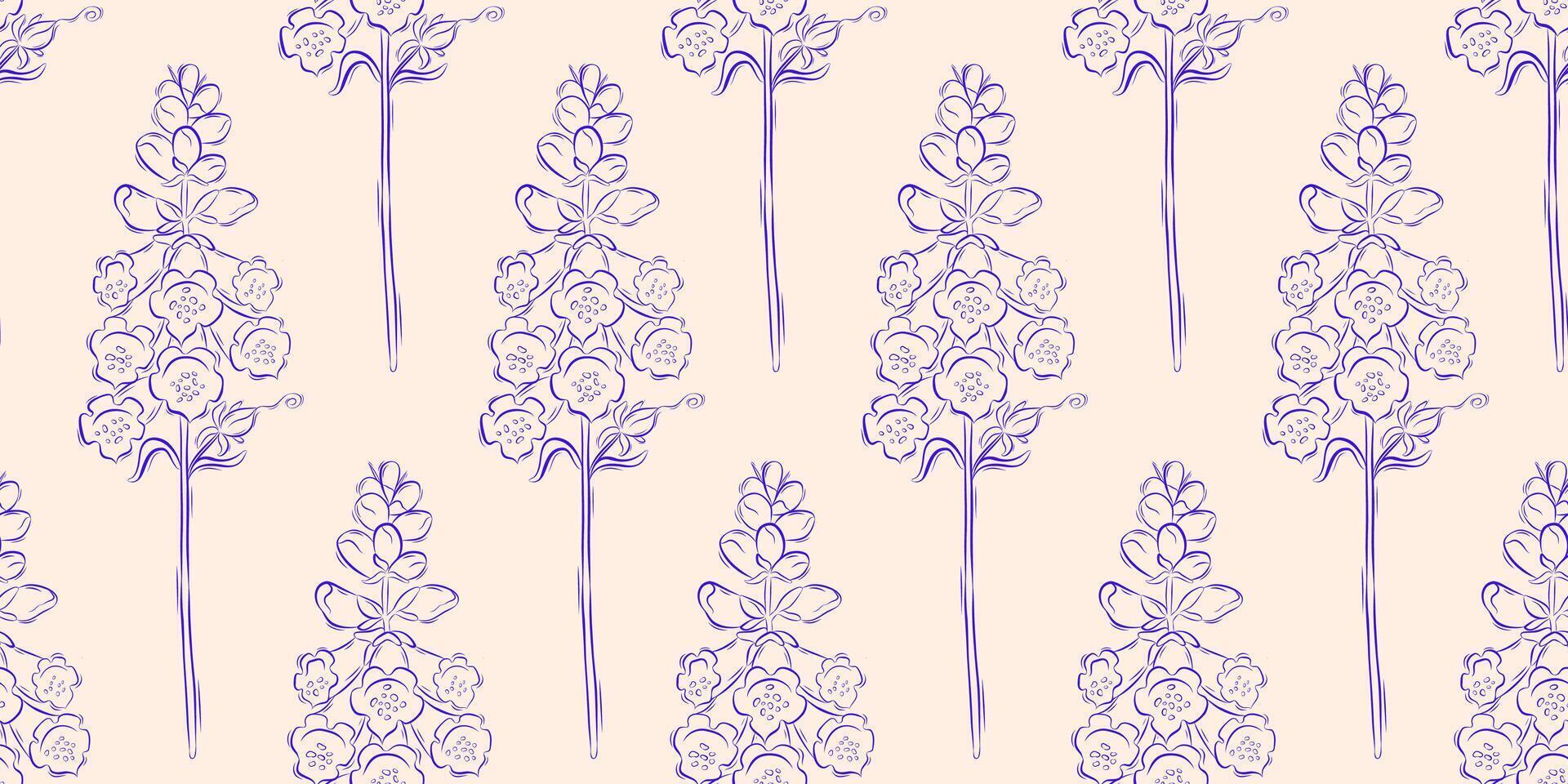 Seamless pattern with foxglove or digitalis. Summer background. Packaging design, textiles in retro rustic style. Vector illustration