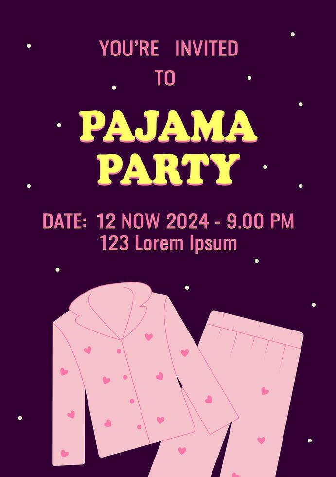 Pajama party poster invitation. Themed bachelorette party, sleepover or birthday party. Vector illustration