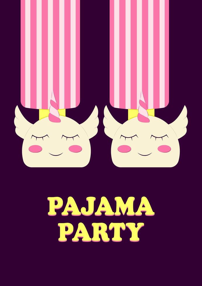 pijama fiesta póster invitación. pies en unicornio zapatillas. temática despedida de soltera fiesta, fiesta de pijamas fiesta. vector ilustración