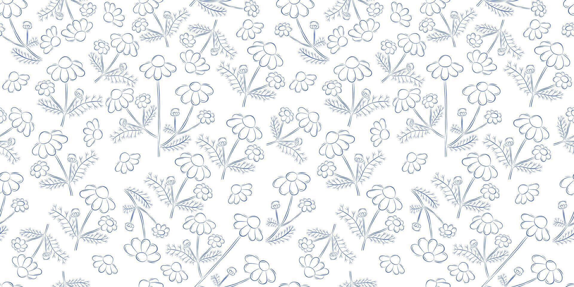 Seamless pattern with chamomile flowers. Summer background. Packaging design, textiles in retro rustic style. Vector illustration