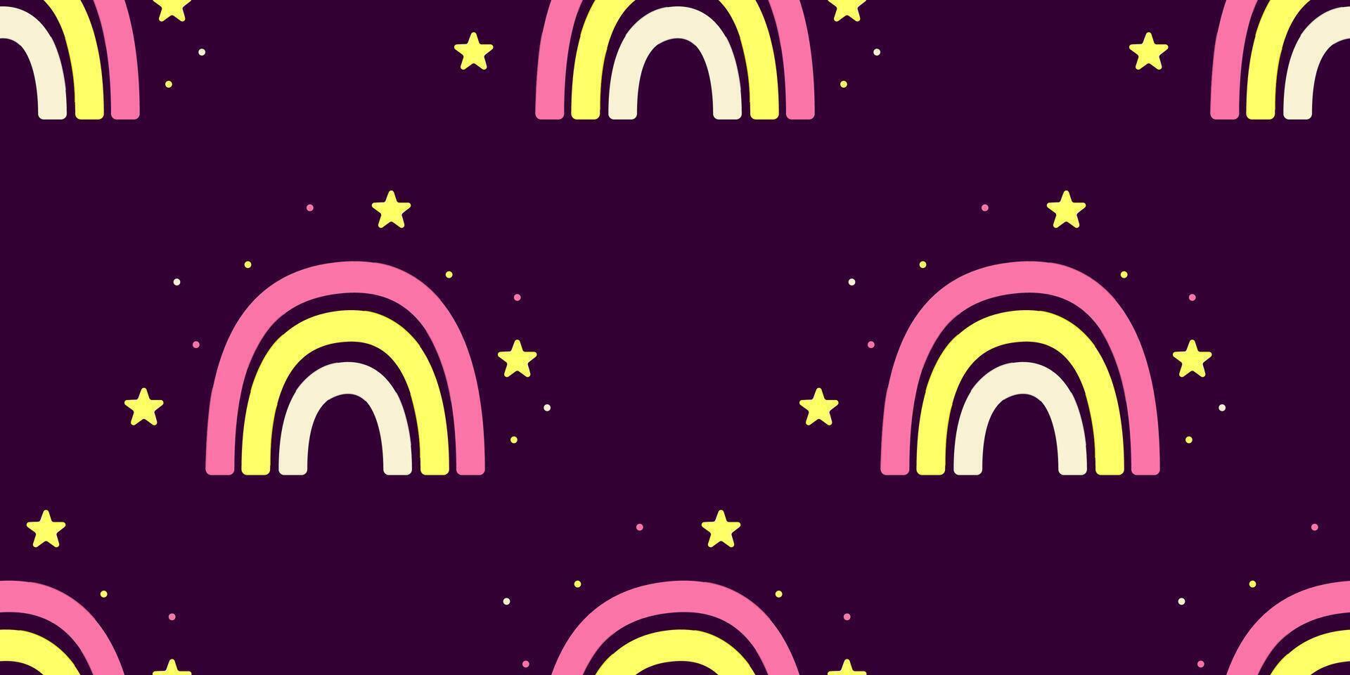 Seamless pattern of rainbow with stars. Sleep concept. Vector illustration