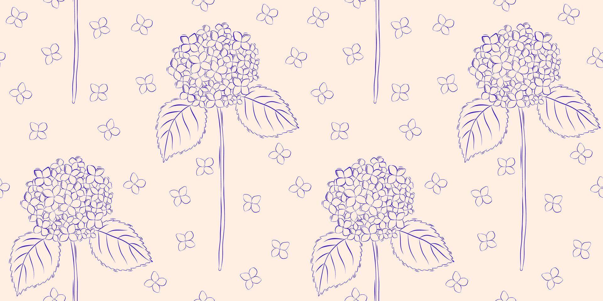 Seamless pattern with hydrangea. Summer background. Packaging design, textiles in retro rustic style. Vector illustration