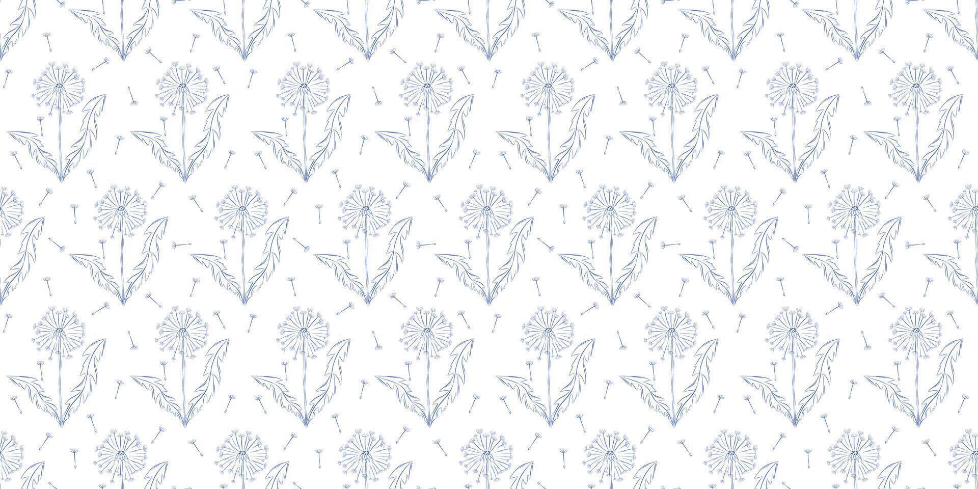 Seamless pattern with dandelions. Summer background. Packaging design, textiles in retro rustic style. Vector illustration