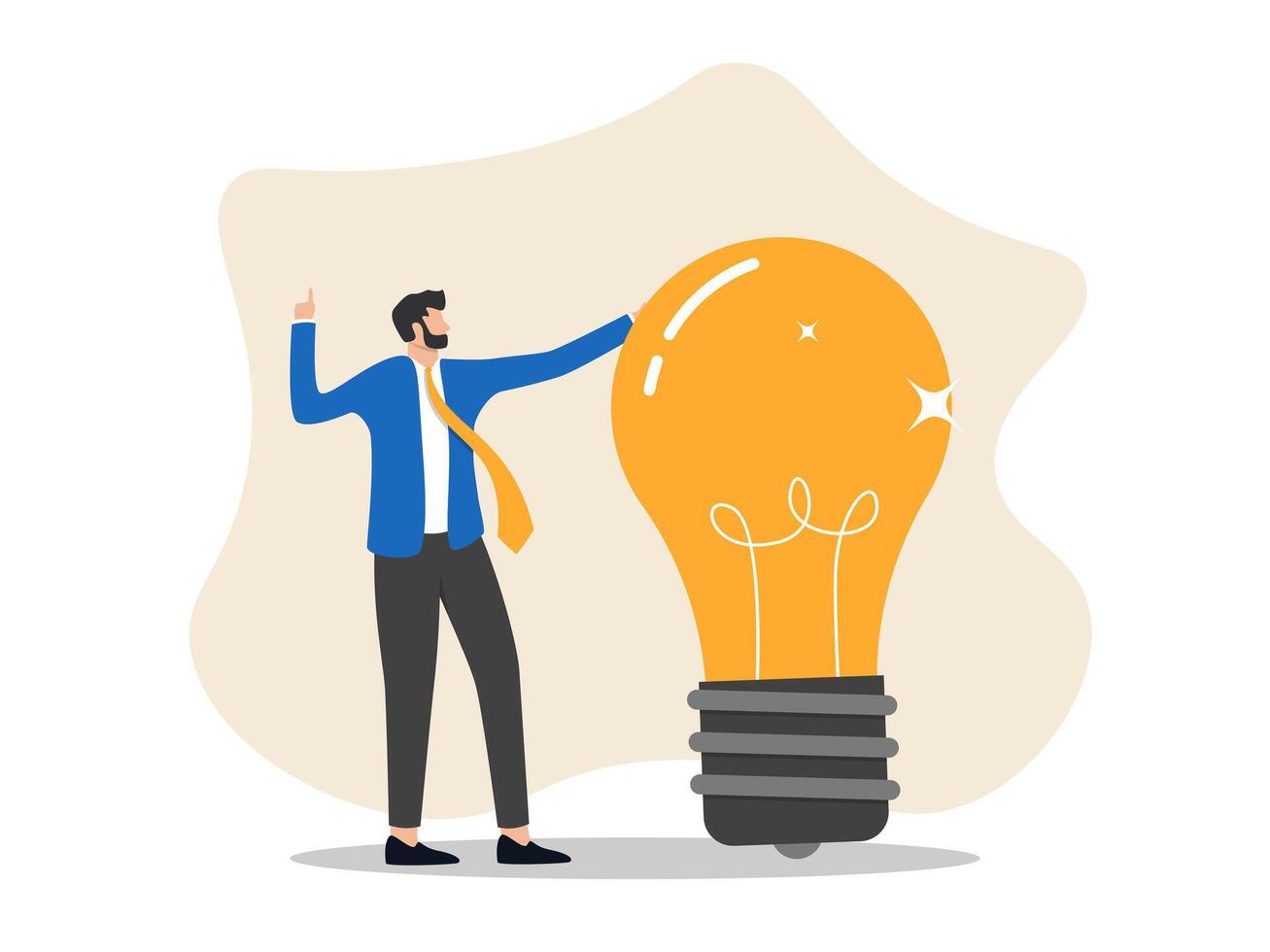 businessman with idea holding giant light bulb vector