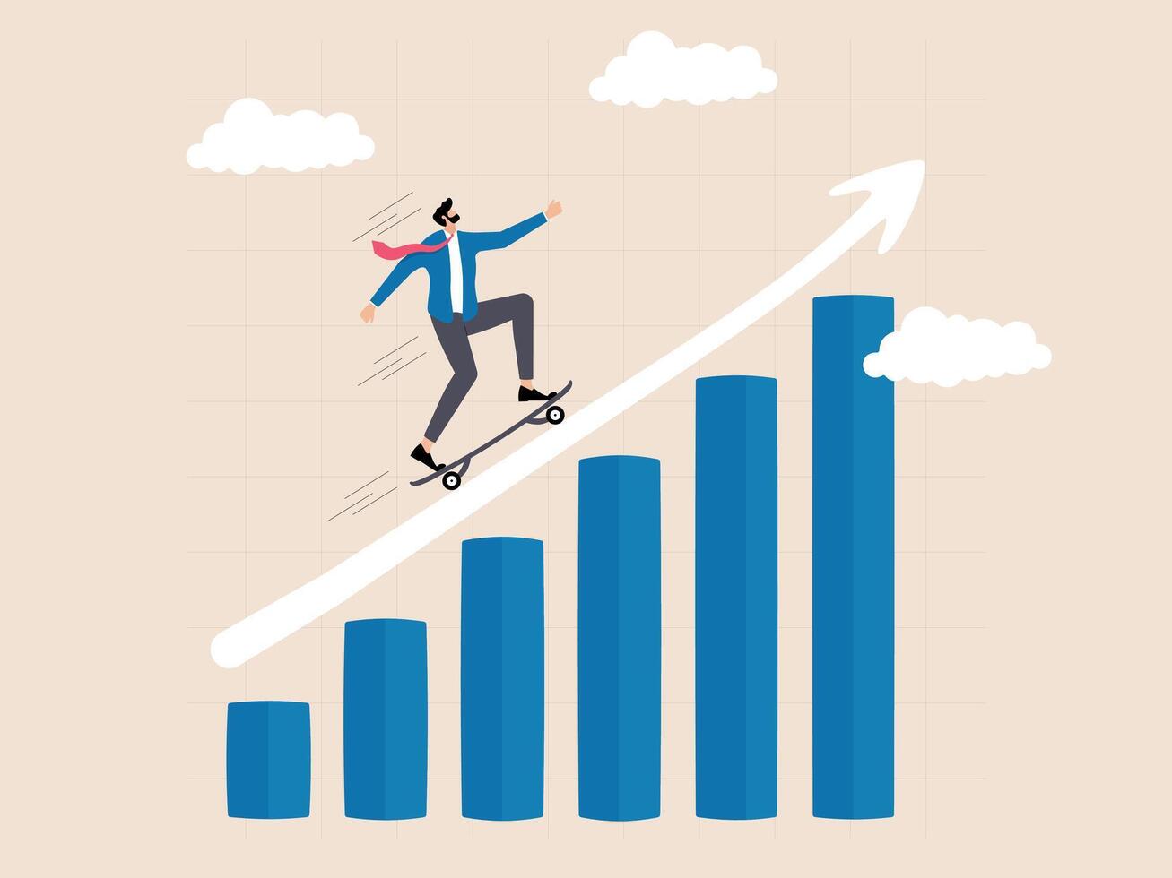 business man riding a skateboard in the direction of rising graph vector