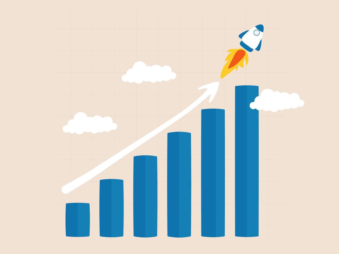 rocket flying in the same direction with rising graph, business improvement illustration vector