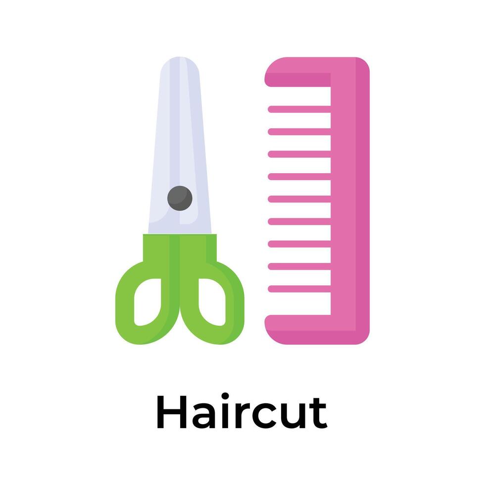 Scissors and hair comb showing concept icon of haircut in trendy style vector