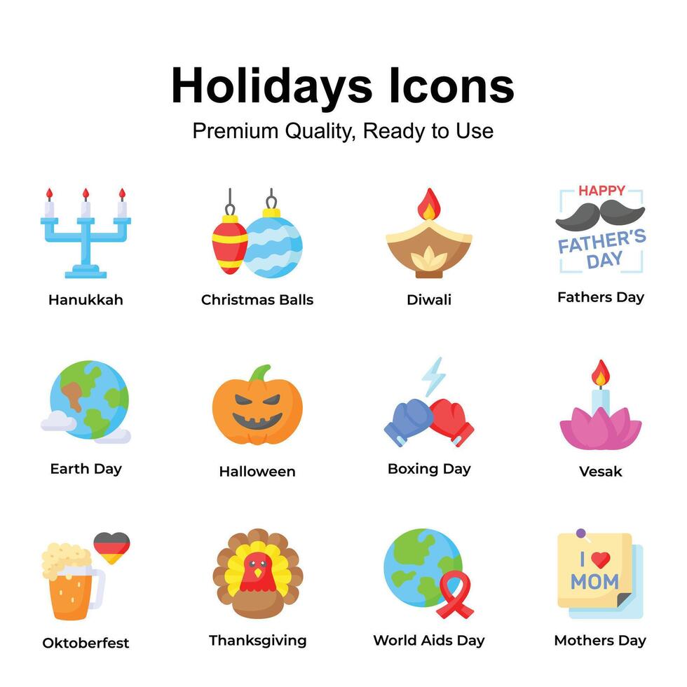 Grab this beautifully crafted holiday and festival icons pack, premium vectors set
