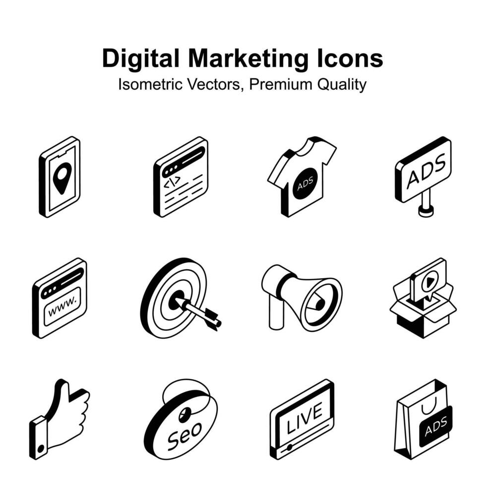 Digital marketing isometric icons set isolated on white background vector