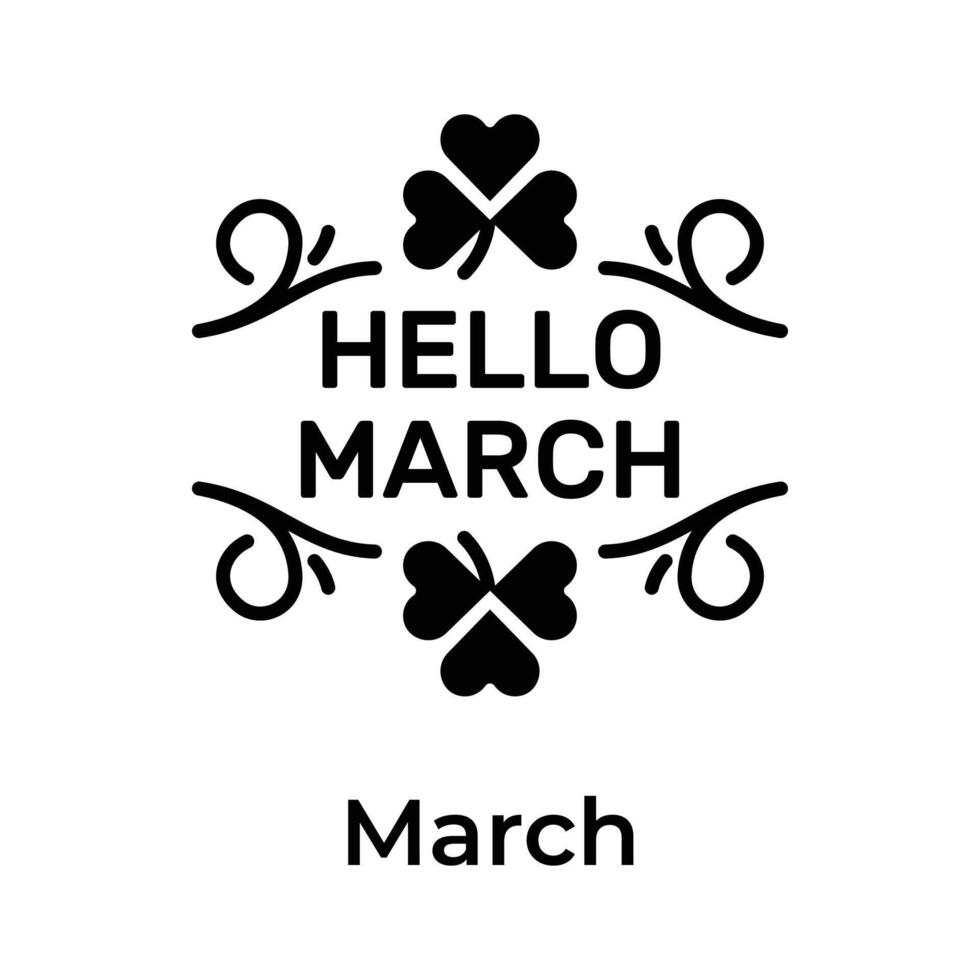 Hello march month icon with leaves, ready to use vector