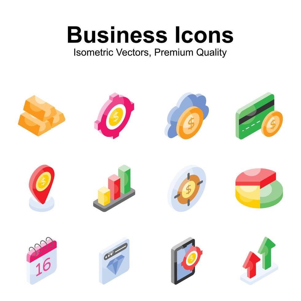 Check this beautifully designed business and finance isometric icons set in modern style vector