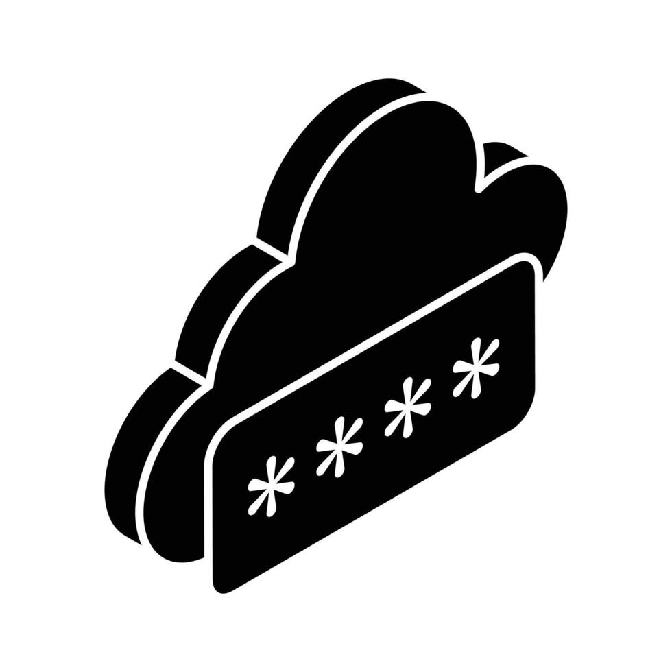de moda isométrica icono de nube contraseña, nube red seguridad vector