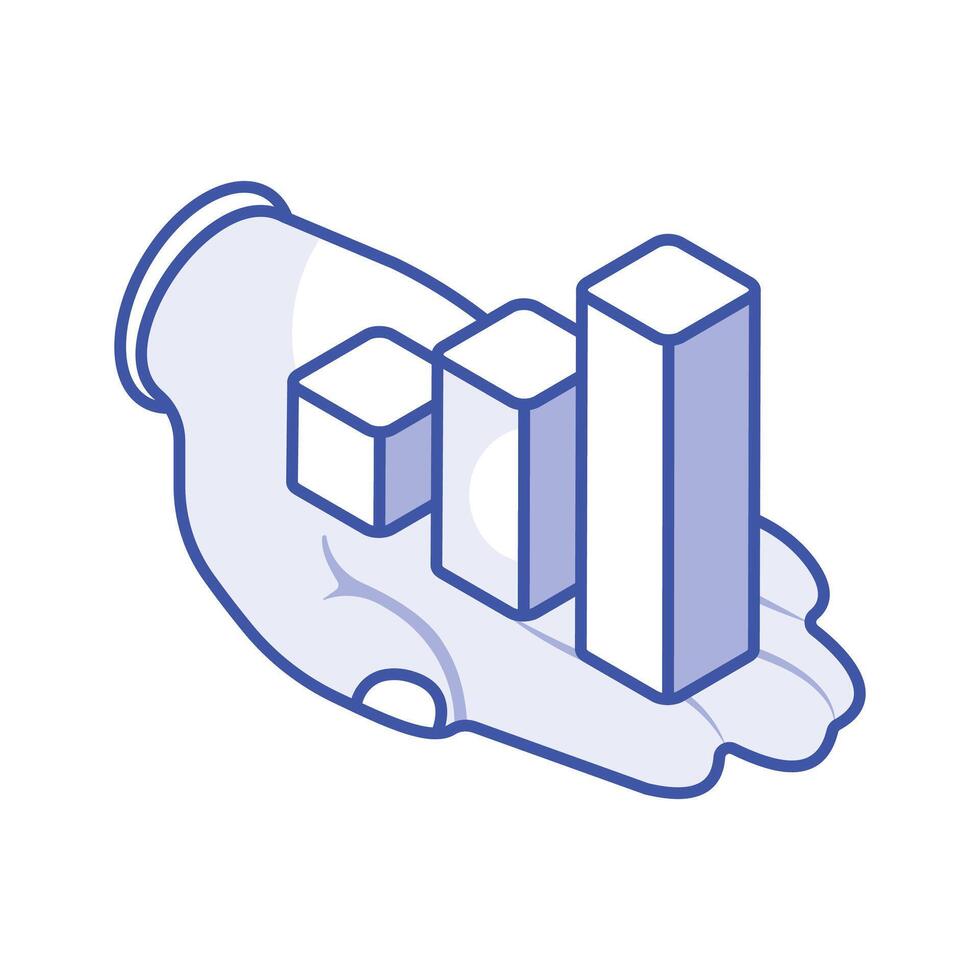 Hand holding bar chart showing concept isometric icon of data services vector
