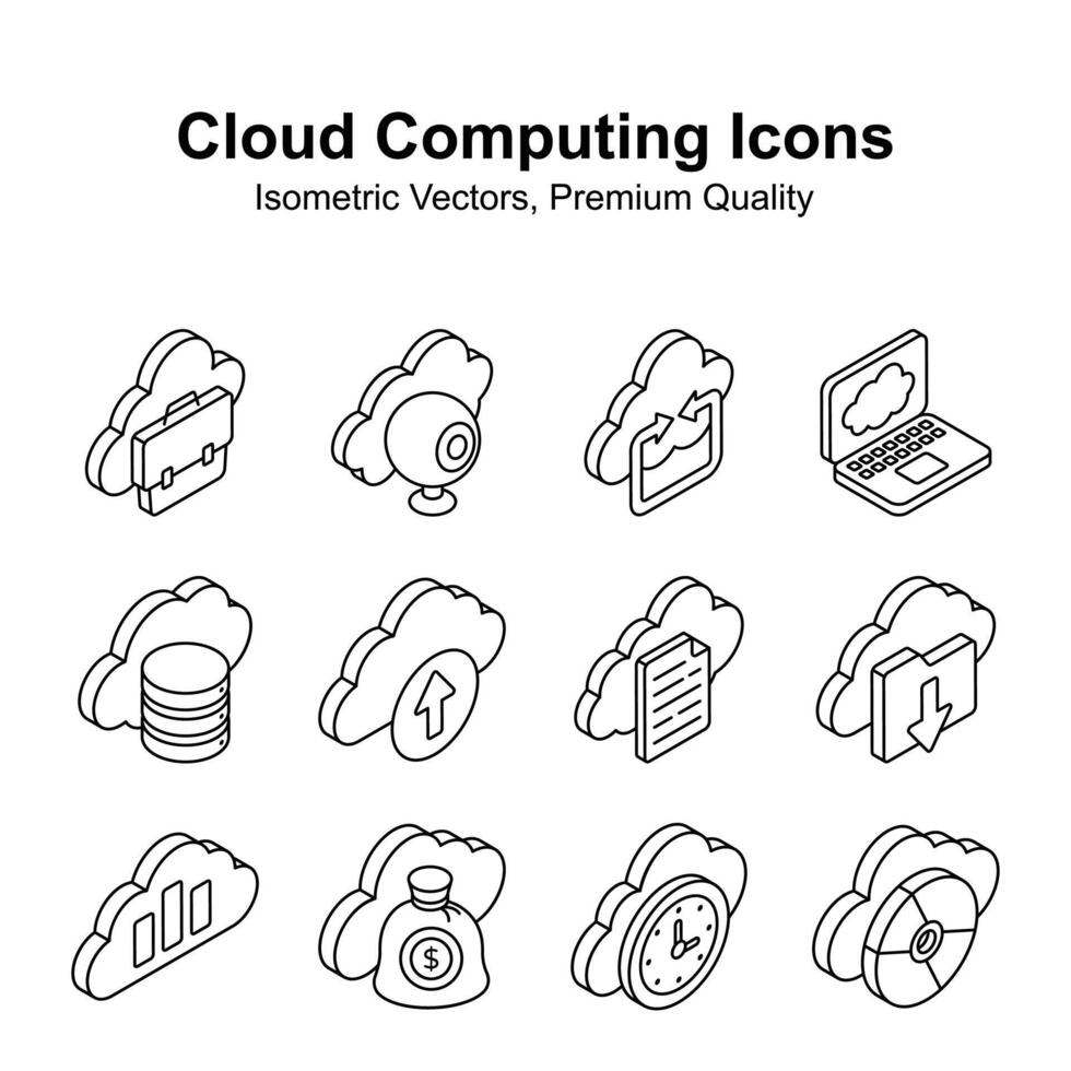 tener un Mira a esta hermosa y increíble nube informática isométrica vectores conjunto