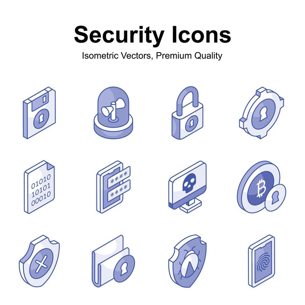 Get this visually appealing security icons in isometric style, ready to use and download vector