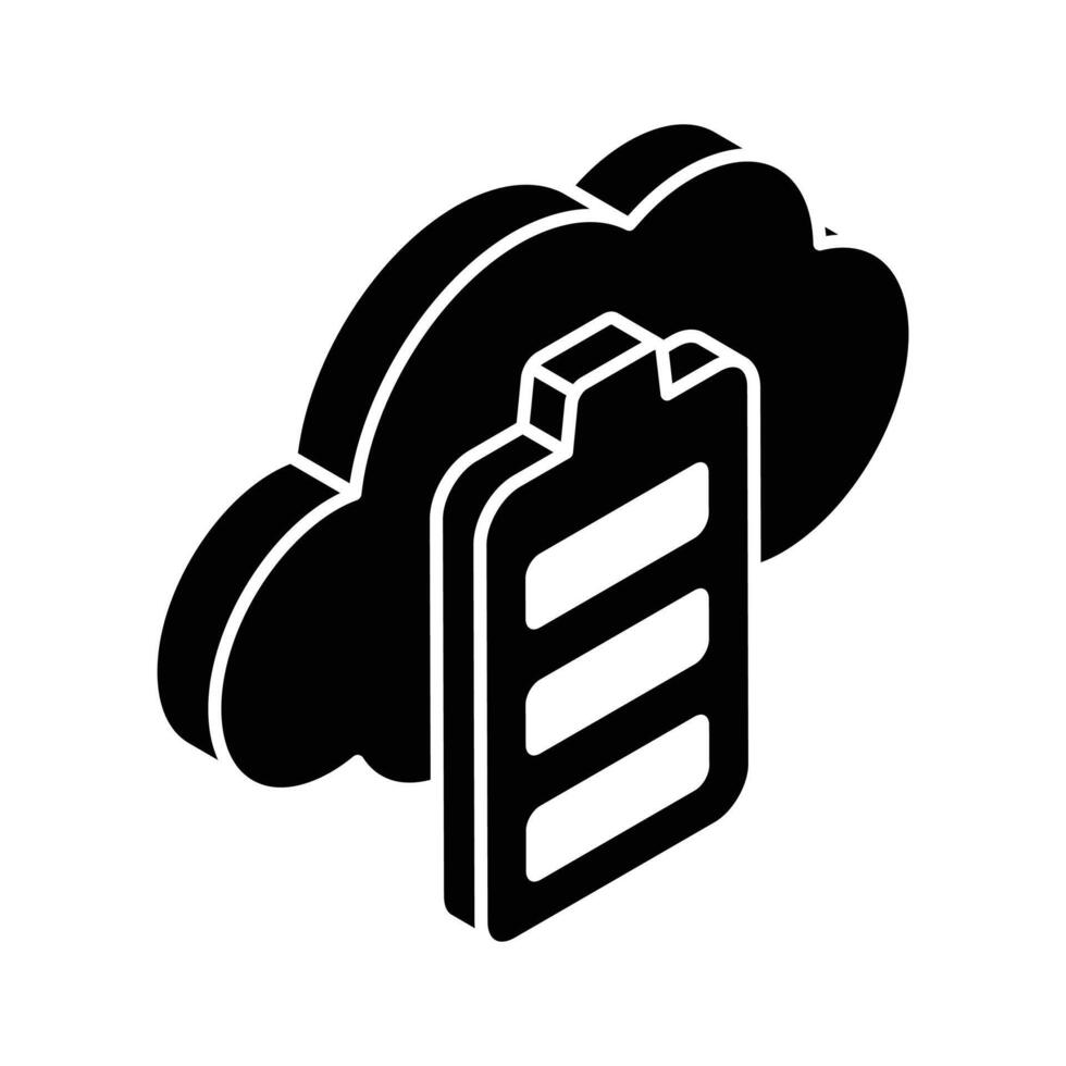 Cloud battery, cloud power supply isometric vector design