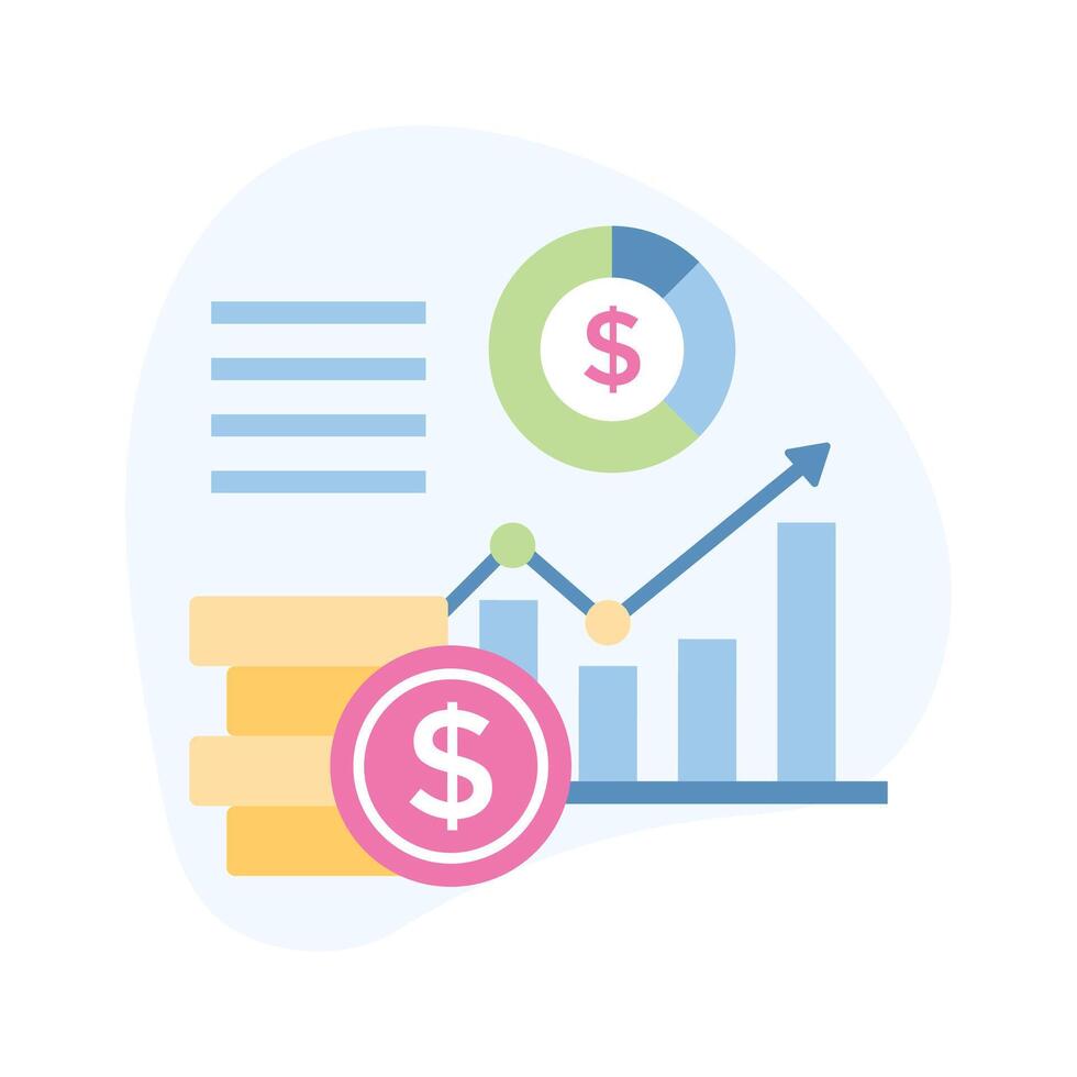 Dollar with diagram denoting concept icon of financial chart, business chart vector