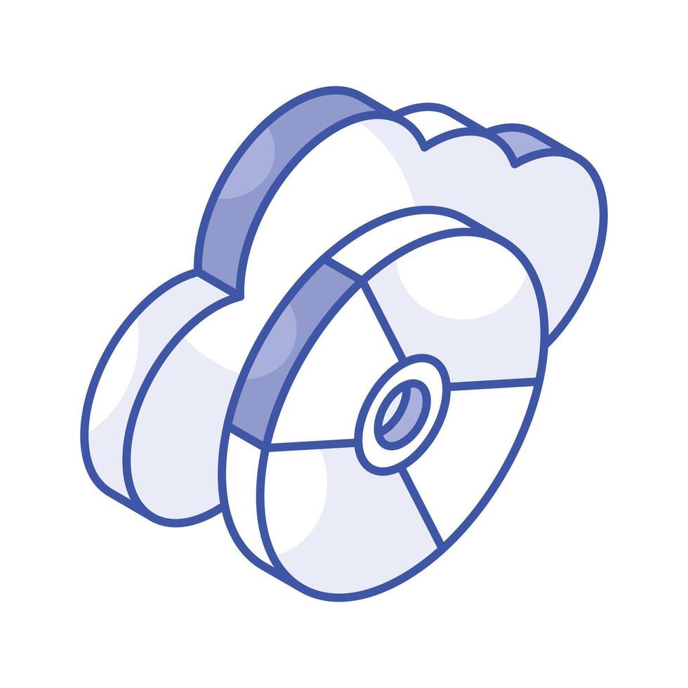 Compact disc with cloud, an isometric icon of online storage, cloud storage vector