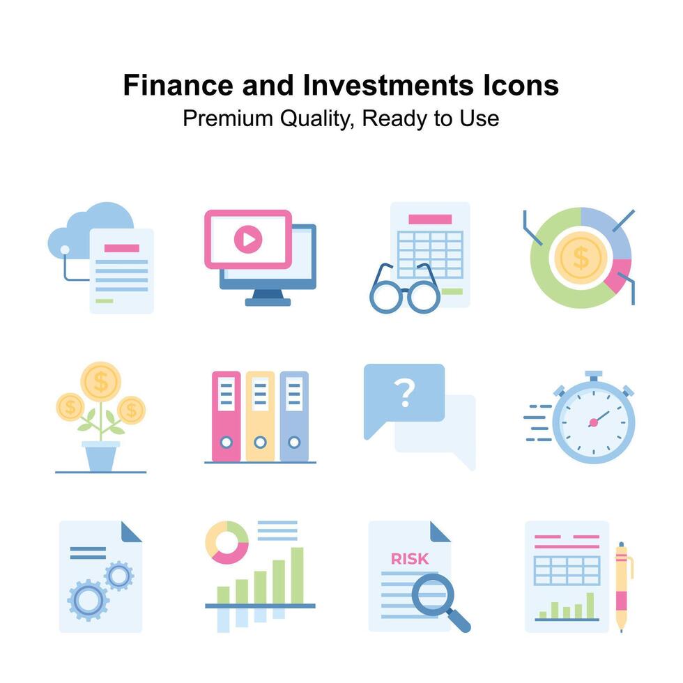 Ready to use finance and investment icons set, premium quality editable vectors