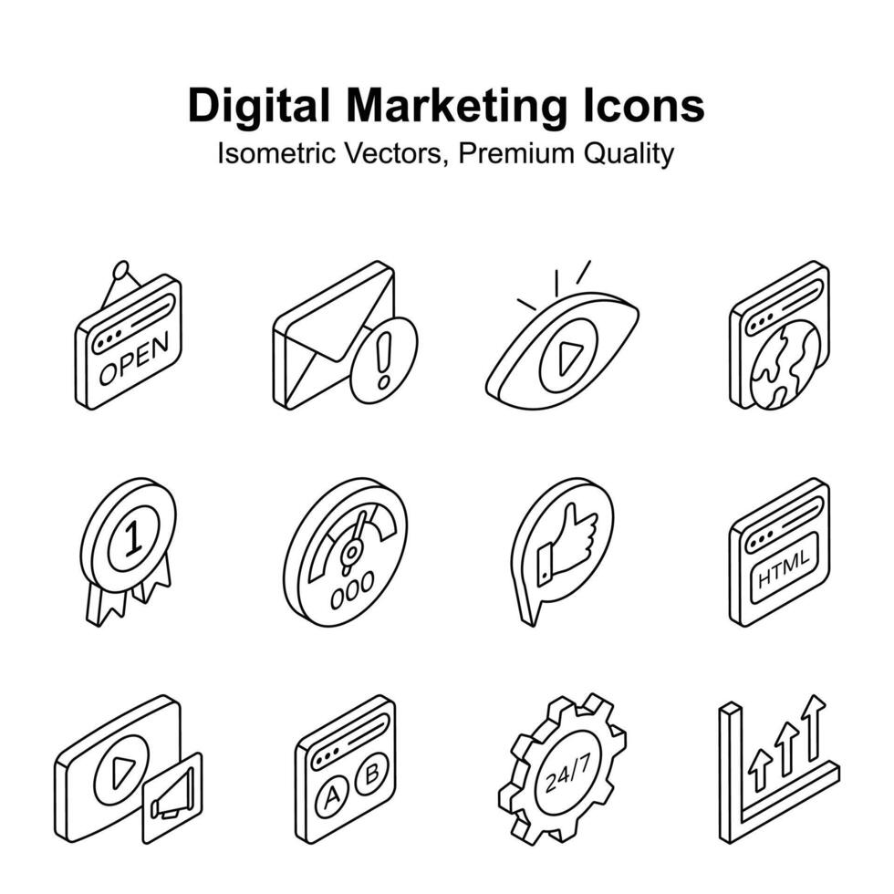 tomar un Mira a esta hermosa y increíble digital márketing isométrica iconos, editable vectores