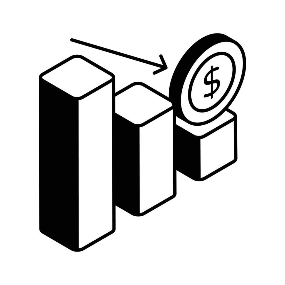 abajo cuadro, financiero pérdida, disminución gráfico isométrica vector diseño