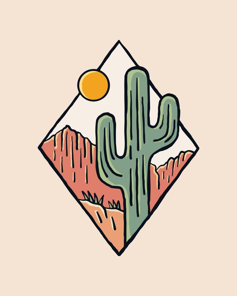 The big cactus and the sedona Arizona desert on the background vintage vector design