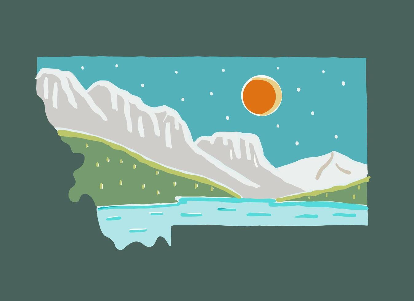 Glacier National Park Montana vintage hand drawing vector illustration