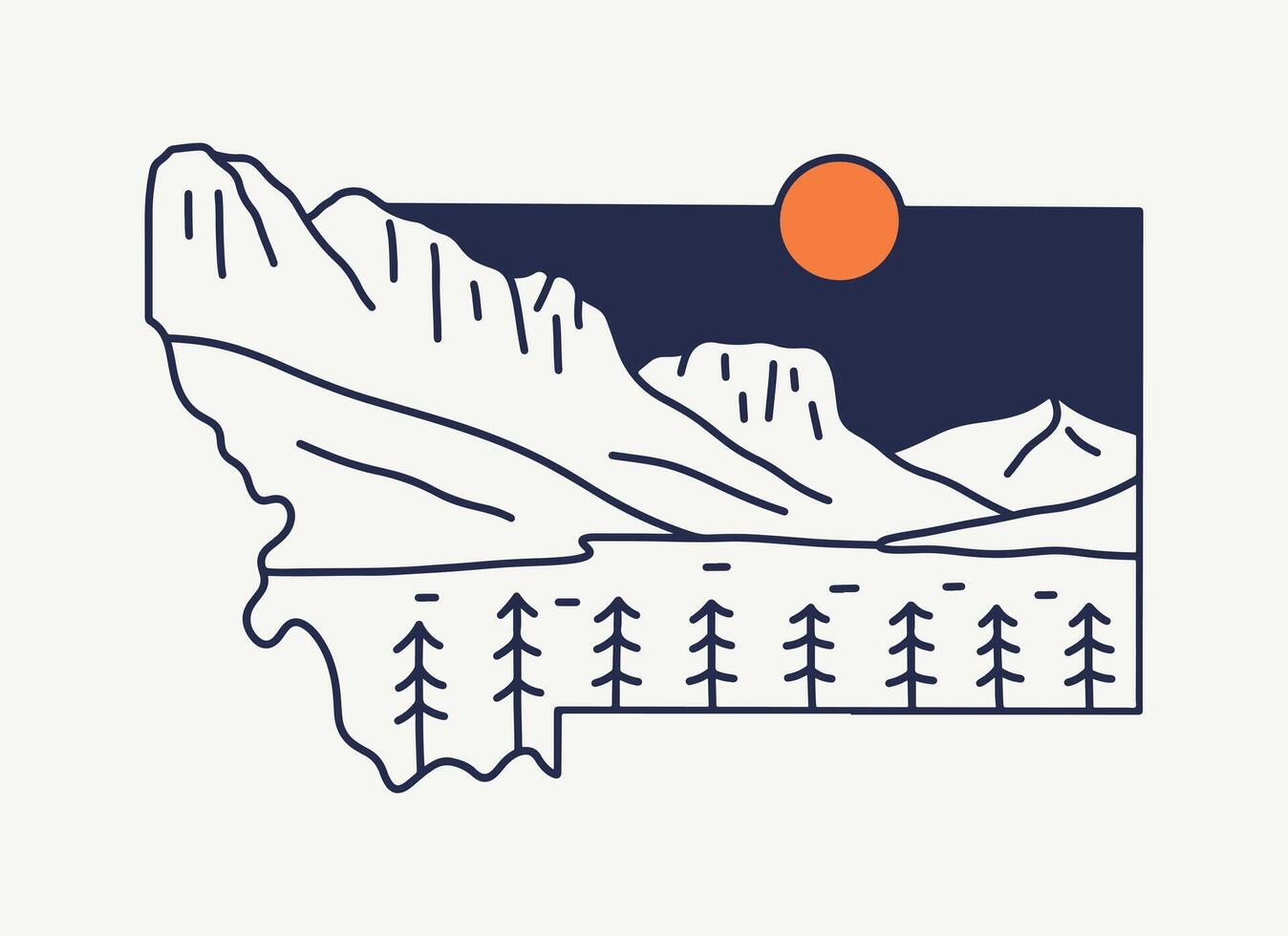 glaciar nacional parque en Montana mono línea vector ilustración diseño